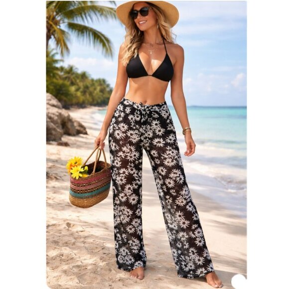 Victoria's Secret Sheer Pants Size Small Beach Swim Coverup Black White - Picture 15 of 15